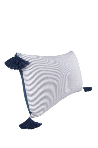 Carol & Frank Bree Vertical Stripe Tasseled Cotton Accent Pillow In Blue