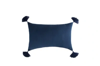 Carol & Frank Bree Vertical Stripe Tasseled Cotton Accent Pillow In Blue