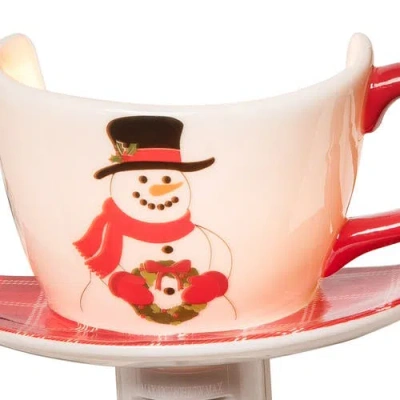 C & F Home C&f Home Christmas Snowman Plug-in Teacup Night Light W/ Switch In White