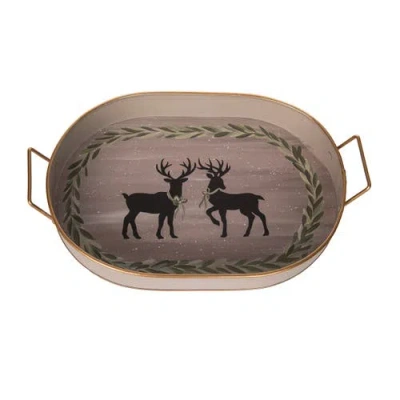 Transpac Metal Oval Deer Tray Multicolored Decorative Tabletop Tray In Brown