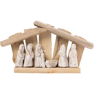 Transpac Driftwood Nativity Set White Wash Wooden Figurines Christmas Decor In Brown