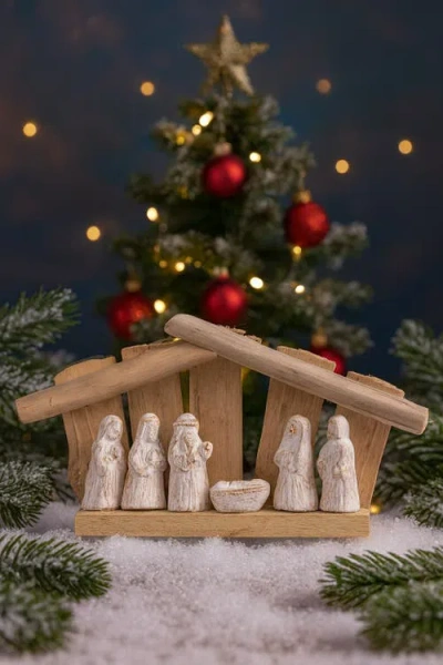 Transpac Driftwood Nativity Set White Wash Wooden Figurines Christmas Decor In Brown