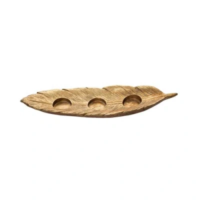 Transpac Gold Harvest Leaf Candle Holder Elegant Resin Tealight Decor In Gold