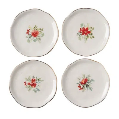 Transpac Ceramic Gold Edge Holiday Flourish Tidbit Plates Set Of Four In White