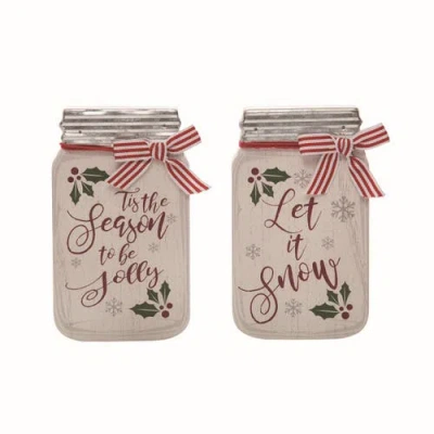 Transpac Mdf Christmas Jar Decor Set Of Two Home Decorations In White