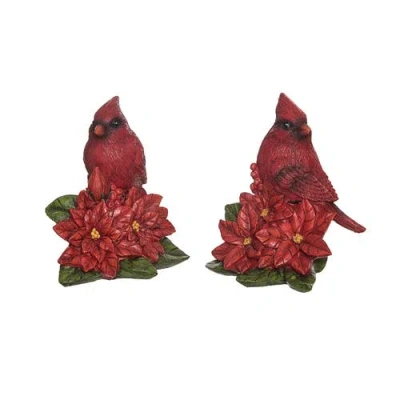 Transpac Resin Cardinal And Poinsettia Figurine Set Of Two Christmas Decor In Red