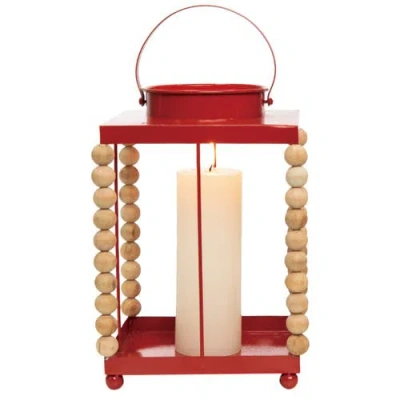 Transpac Metal Red Beaded Lantern Set Of 2 Christmas Decor In Red