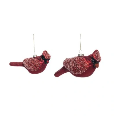 Transpac Red Holiday Glitter Cardinal Ornament Set Of 2 Glass Ornaments In Red