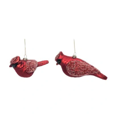 Transpac Red Holiday Glitter Cardinal Ornament Set Of 2 Glass Ornaments In Red