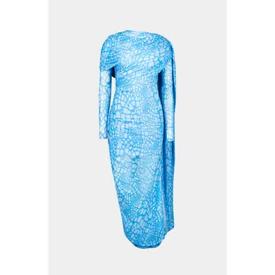 Saemdi Reptile Printed Cape Dress In Blue