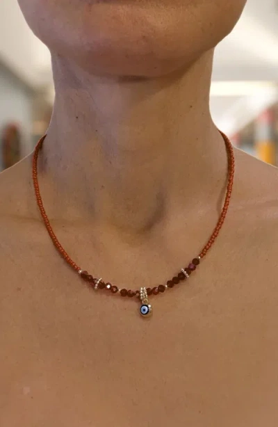 Humanist Beauty Evil Eye Charm Necklace In Red