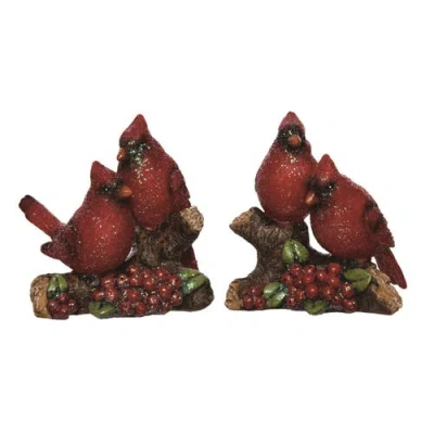 Transpac Resin Glitz Cardinal On Branch Set Of 2 Christmas Decor In Red