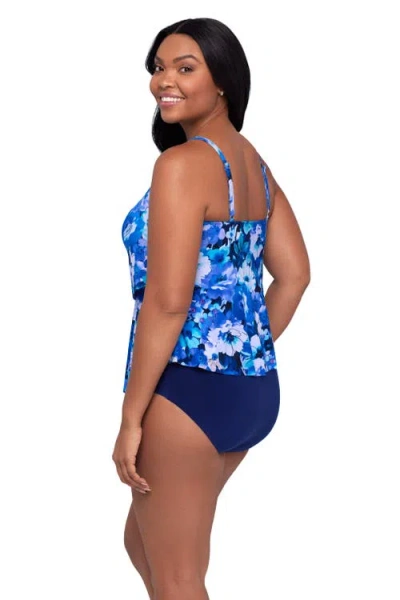 Trimshaper Ronnie 2 Tier Ruffle Tankini Swimsuit Top In Blue