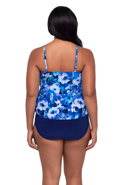 Trimshaper Ronnie 2 Tier Ruffle Tankini Swimsuit Top In Blue