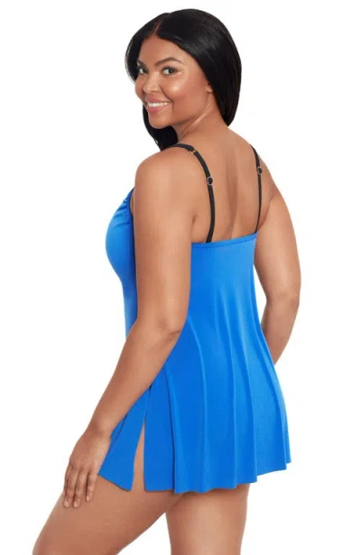 Trimshaper Brianna Adjustable Side-tie Coverage Plus Size Swimdress In Blue