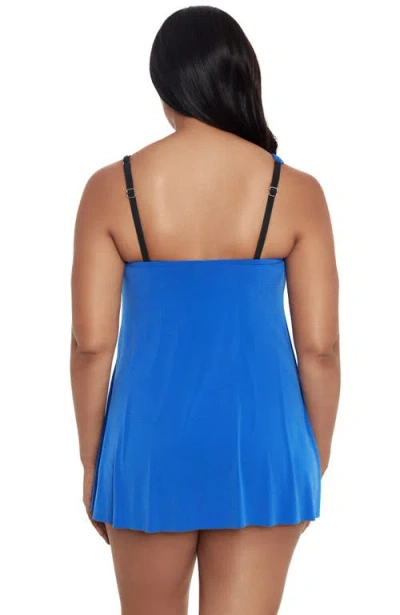 Trimshaper Brianna Adjustable Side-tie Coverage Plus Size Swimdress In Blue