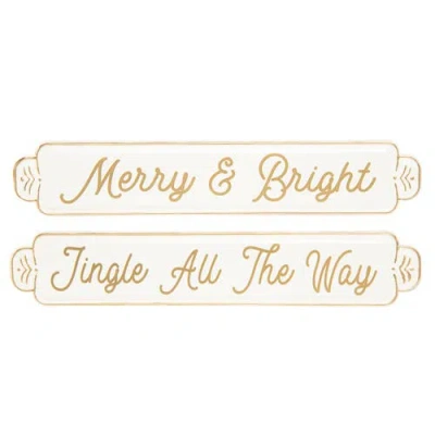 Transpac Metal Ornate Christmas Greeting Wall Decor Set Of 2 In White