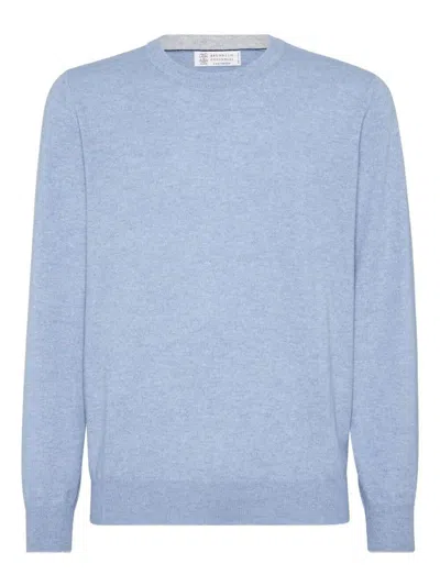 Brunello Cucinelli Cashmere Crew Neck Sweater Clothing In Blue