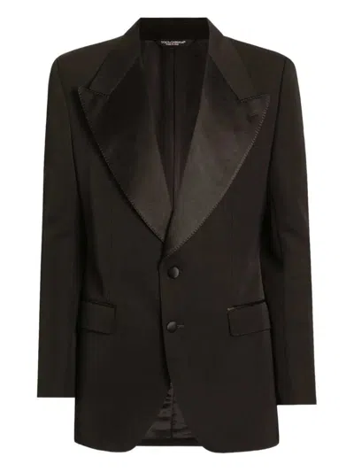 Dolce & Gabbana Satin Lapel Blazer Structured Shoulders Straight Hem In Black