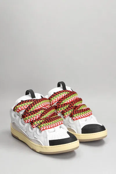 Lanvin Curb Sneakers In Leather And Suede With Multicolor Laces In White