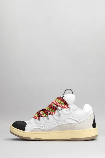 Lanvin Curb Sneakers In Leather And Suede With Multicolor Laces In White