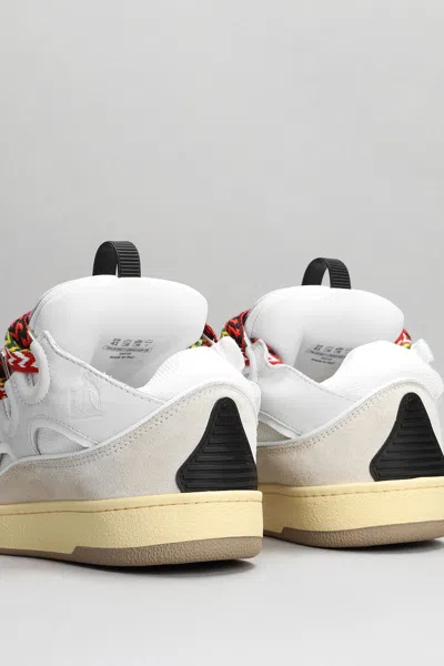 Lanvin Curb Sneakers In Leather And Suede With Multicolor Laces In White