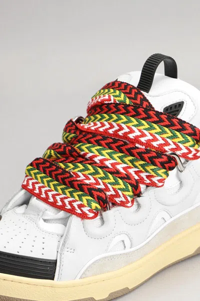 Lanvin Curb Sneakers In Leather And Suede With Multicolor Laces In White