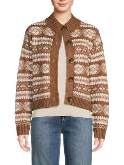 Saks Fifth Avenue Women's Fair Isle Cropped Cardigan In Brown