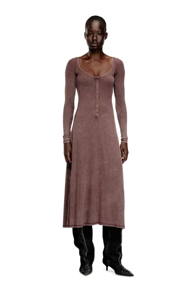 Diesel Midi Dress In Faded Ribbed Jersey In Pink