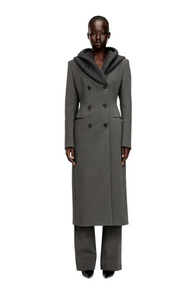 Diesel Long Hourglass Coat With Knitted Cowl Hood In Multi