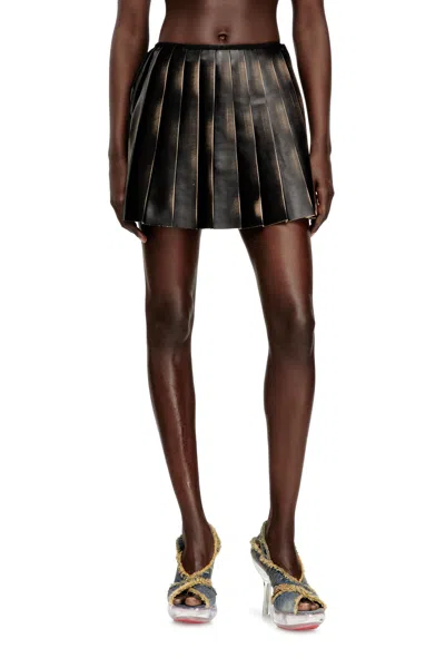 Diesel Short Pleated Skirt With Distressed Effect In Animal Print