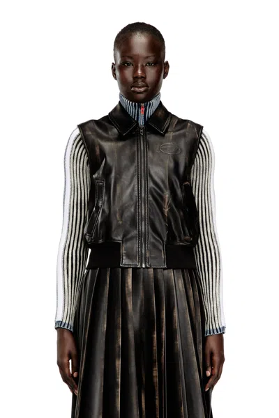 Diesel Bomber Vest With Distressed Effect In Brown