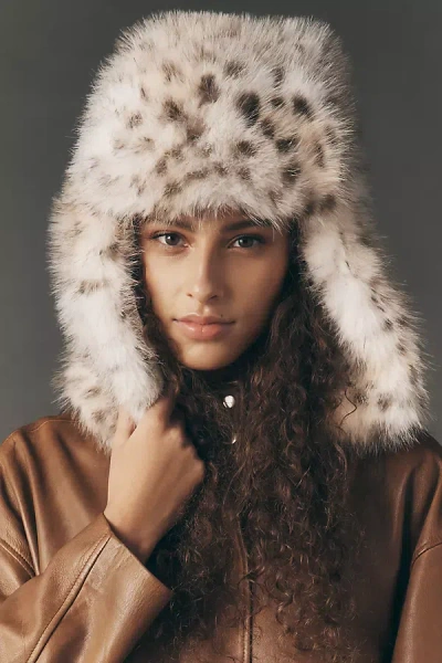By Anthropologie Faux Fur Printed Trapper Hat In Sand
