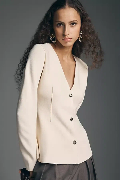 Maeve Collarless Knit Blazer Jacket In White