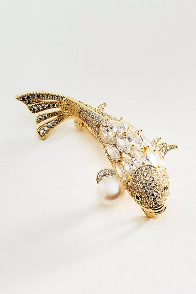 By Anthropologie Crystal Koi Fish Brooch In Gold