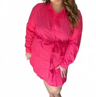 Andree By Unit Tie Front Shirt Dress In Hot Pink In Pink