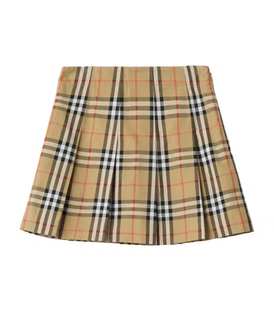 Burberry Pleated Check Cotton Twill Skirt In Brown