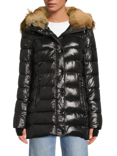 S13 Women's Chelsea Faux-fur-trim Puffer Jacket In Black