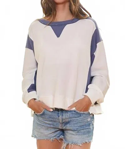 Bucketlist Contrast Sweatshirt In Ivory/navy In White