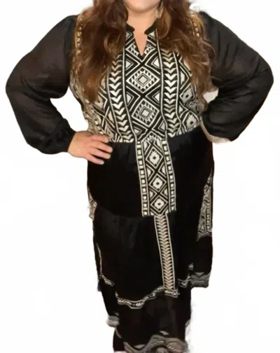 Andree By Unit Embroidered Maxi Tiered Dress In Black In Black