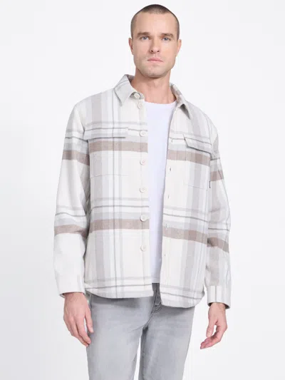 Guess Factory Dex Plaid Wool-blend Shirt In Gray