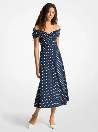 Michael Kors Polka Dot Stretch Matte-jersey Dress In Blue
