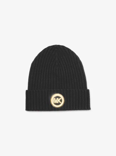 Michael Kors Ribbed Wool Beanie In Black