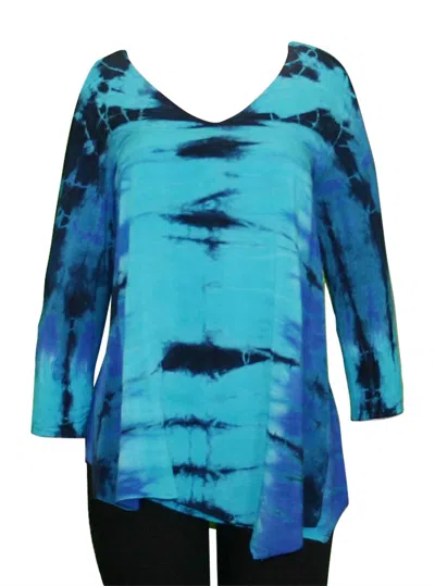 Impulse California Women's Hand Dyed Chiffon Overlay Top In Blue Tie Dye In Blue