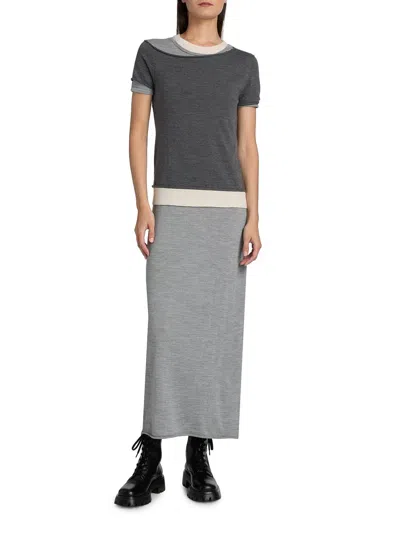 Staud Lyric Merino Wool-nylon Maxi Dress In Heather Grey In Gray