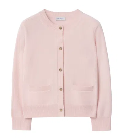 Burberry Check Patch Wool Cashmere Cardigan In Pink