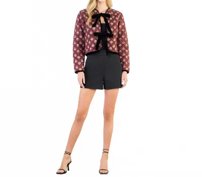 Thml Velvet Bow Floral Quilted Jacket In Maroon In Multi