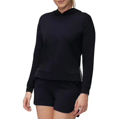 Three Dots Contrast Trim Cotton Hoodie In Black In Black