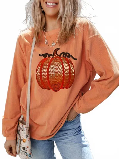 J. Lee Sequin Pumpkin Corded Crew Sweatshirt In Orange In Orange