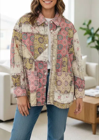 Paperlace Come And Play Shacket In Lime/pink In Multi